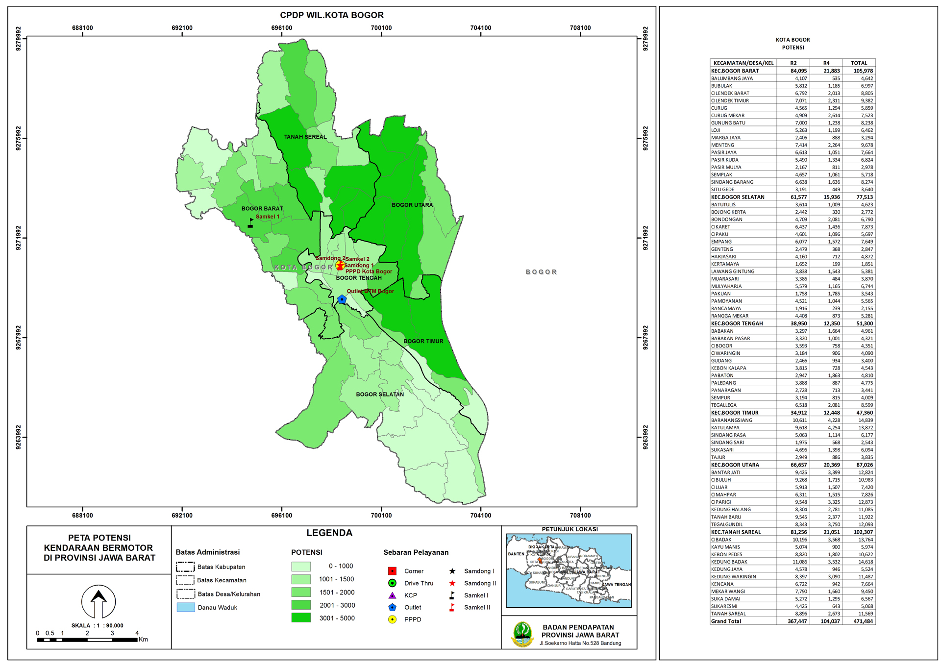 Peta Potensi Kendaraan Bermotor Cabang Kota Bogor 