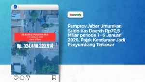 Pemprov Jabar Umumkan Saldo Kas Daerah Rp70,5 Miliar periode 1 – 6 Januari 2026, Pajak Kendaraan Jadi Penyumbang Terbesar