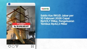 Saldo Kas RKUD Jabar per 10 Februari 2026 Capai Rp123,7 Miliar, Pengeluaran Tembus Rp42,3 Miliar