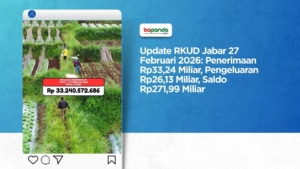 Update RKUD Jabar 27 Februari 2026: Penerimaan Rp33,24 Miliar, Pengeluaran Rp26,13 Miliar, Saldo Rp271,99 Miliar