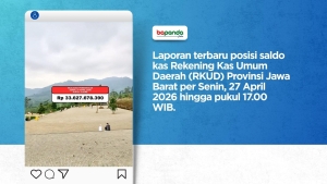 Laporan terbaru posisi saldo kas Rekening Kas Umum Daerah (RKUD) Provinsi Jawa Barat per Senin, 27 April 2026 hingga pukul 17.00 WIB