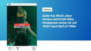 Saldo Kas RKUD Jabar Tembus Rp274,99 Miliar, Pendapatan Harian 29 Juli 2026 Capai Rp31,27 Miliar