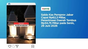 Saldo Kas Pemprov Jabar Capai Rp62,3 Miliar, Penerimaan Daerah Tembus Rp34,75 Miliar pada 29 Juni 2026