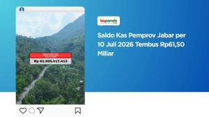 Saldo Kas Pemprov Jabar per 10 Juli 2026 Tembus Rp61,50 Miliar