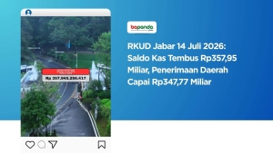 RKUD Jabar 14 Juli 2026: Saldo Kas Tembus Rp357,95 Miliar, Penerimaan Daerah Capai Rp347,77 Miliar