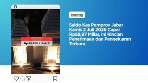 Saldo Kas Pemprov Jabar Kamis 2 Juli 2026 Capai Rp88,97 Miliar, Ini Rincian Penerimaan dan Pengeluaran Terbaru
