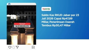 Saldo Kas RKUD Jabar per 23 Juli 2026 Capai Rp47,89 Miliar, Penerimaan Daerah Tembus Rp30,47 Miliar