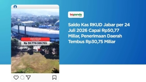 Saldo Kas RKUD Jabar per 24 Juli 2026 Capai Rp50,77 Miliar, Penerimaan Daerah Tembus Rp30,75 Miliar