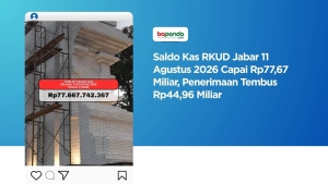 Saldo Kas RKUD Jabar 11 Agustus 2026 Capai Rp77,67 Miliar, Penerimaan Tembus Rp44,96 Miliar
