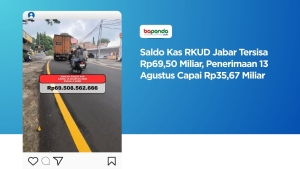 Saldo Kas RKUD Jabar Tersisa Rp69,50 Miliar, Penerimaan 13 Agustus Capai Rp35,67 Miliar