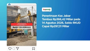 Penerimaan Kas Jabar Tembus Rp366,42 Miliar pada 14 Agustus 2026, Saldo RKUD Capai Rp297,31 Miliar
