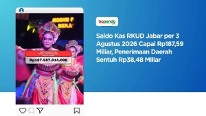 Saldo Kas RKUD Jabar per 3 Agustus 2026 Capai Rp187,59 Miliar, Penerimaan Daerah Sentuh Rp38,48 Miliar