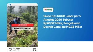 Saldo Kas RKUD Jabar per 5 Agustus 2026 Sebesar Rp68,52 Miliar, Pengeluaran Daerah Capai Rp149,35 Miliar