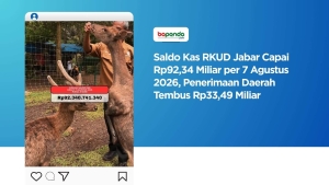 Saldo Kas RKUD Jabar Capai Rp92,34 Miliar per 7 Agustus 2026, Penerimaan Daerah Tembus Rp33,49 Miliar